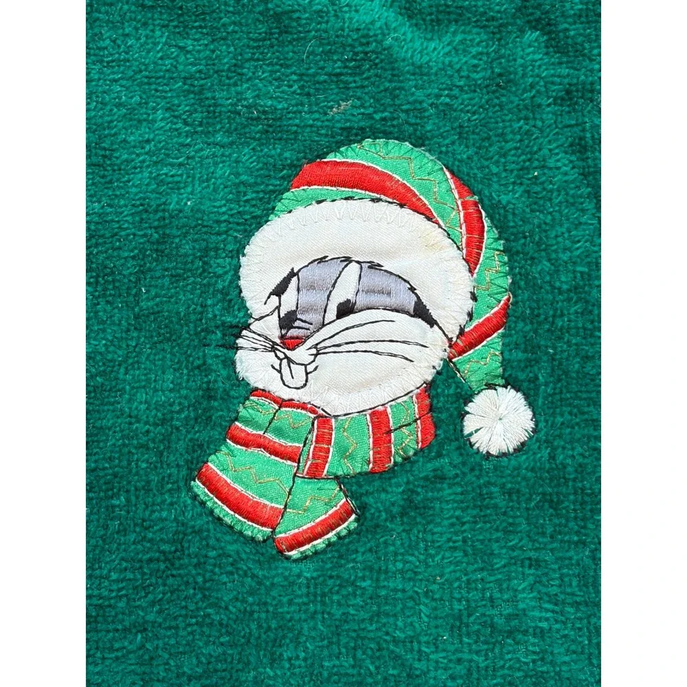 Vintage 1993 Looney Tunes Bugs Bunny Christmas Hand Towel Green Barth & Dreyfuss